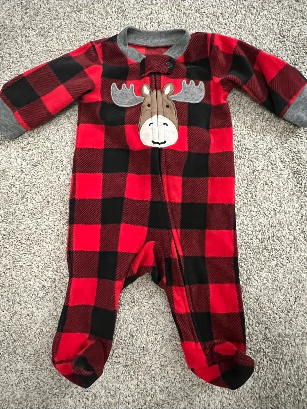 Carters Red & Black Buffalo Plaid Moose One-Piece Footed Pajamas Newborn